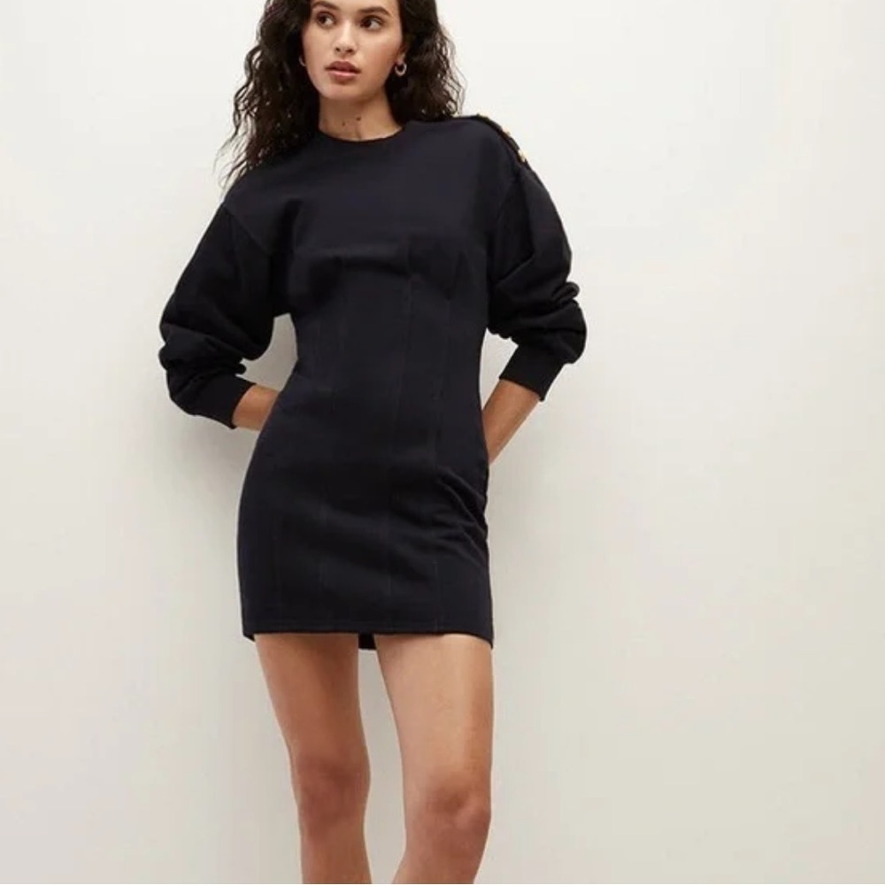 Veronica Beard Dakasha Gold Button Cotton Mini Navy Dress. Size XS